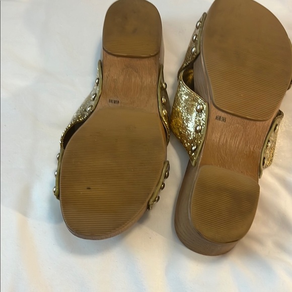BCBG Gold Glitter Mules with Criss-Cross Straps - Picture 3 of 4